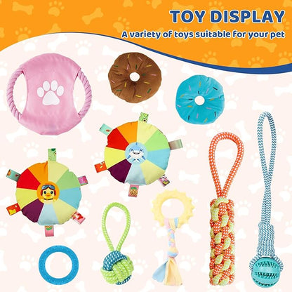 Large Puppy Play Gym & 10 Hanging Toys Indoor Play Gym Interactive Dog Toys for Boredom Enrichment Activity for Small Dog Teething PVC Frame Stretchy Rope with Velcro (35.5 x 27.5 x 18.5 inch)