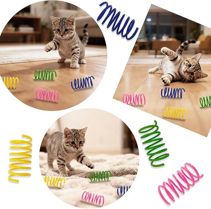 Cat Spring Toys 60 Pack, Interactive Toys for Kittens to Swat, Bite & Hunt, Colorful Durable Plastic Spiral Springs for Indoor Cats