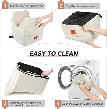 GL GLENSLAVE Dog Car Seat for Small/Medium Dogs, Dog Booster Car Seats with Thick Cushion for Dogs Under 35lbs, Detachable Washable Pet Carseat with Storage Pockets, 2 Safety Belts(Beige)