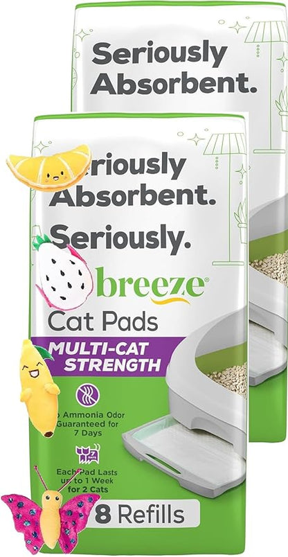 Tidy Cat Breeze Multi-Cat Strength Cat Pads Refill Pack (2) 8 Count Pouches with Aurora Pet Catnip Toy (Assorted)