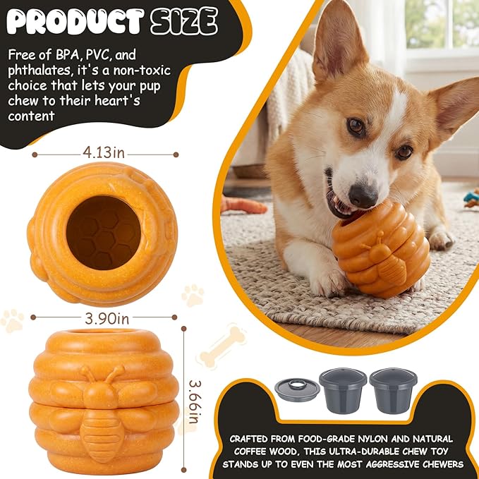 1 Pack Large Dog Toys for Aggressive Chewers, Dog Treat Dispensing Toy to Keep Them Busy, 2-in-1 Fillable Holder with 2 Cups and Food-Dispensing Lids for Large Medium (Yellow)