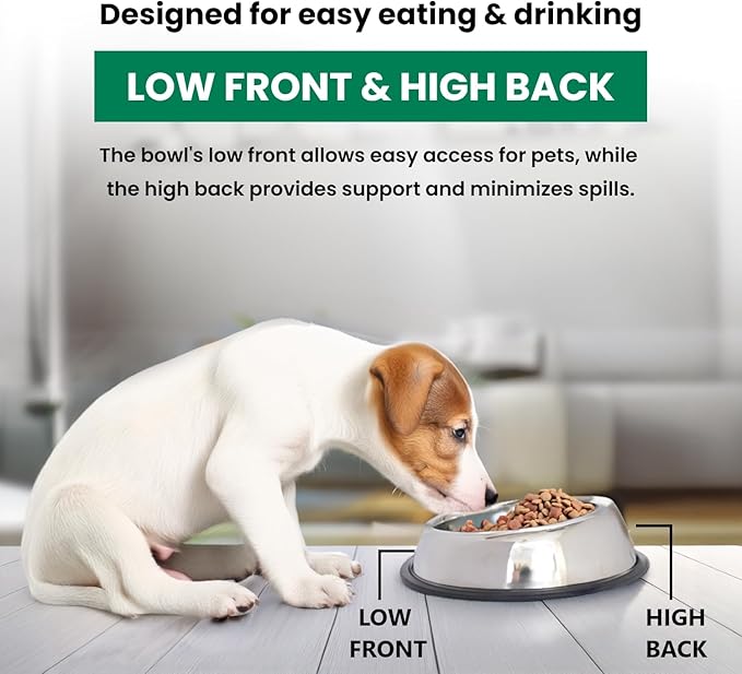 Iconic Pet 1 Cup/8 Oz Heavy Weight Non-Skid Stainless Steel High Back Pet Food/Water Bowls with Removable Anti Skid Rubber Ring - Dog/Cat Feeding Bowl in Unique Design, Dishwasher Safe