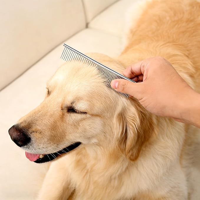 2PCS Metal Pet Combs,Different Spaced Rounded End Teeth Detangler Deshedding Comb for Dog,Cat,Pet