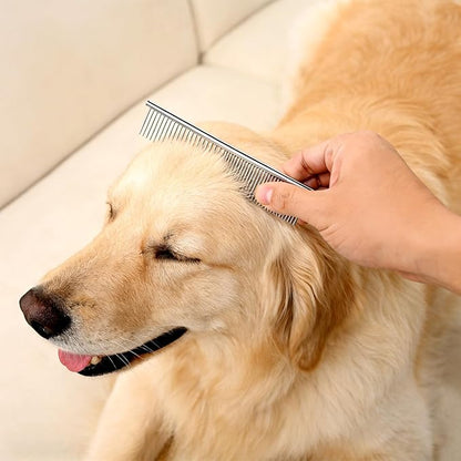 2PCS Metal Pet Combs,Different Spaced Rounded End Teeth Detangler Deshedding Comb for Dog,Cat,Pet