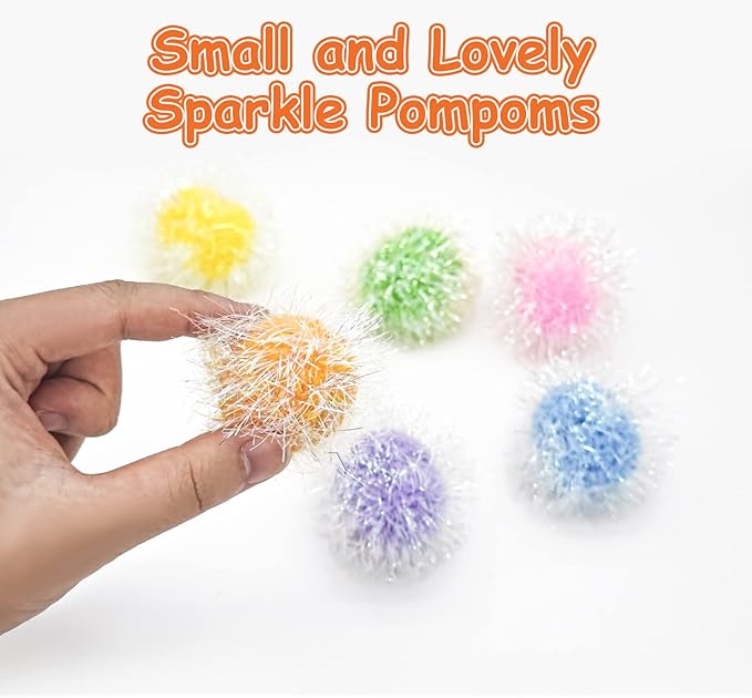 Andiker Cat Sparkle Balls, 6pcs 2.36 Inches Cat Pom Pom Ball Glitter Tinsel Kitten Balls Toy Foil Fuzzy Ball for DIY Craft Colorful Interactive Cats Toys for Indoor Cats to Keep Fit and Active (6Pcs)