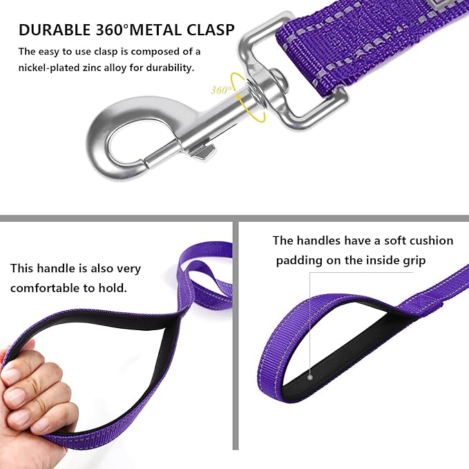 Dog Leash 6 FT Padded Handle Nylon Reflective Dogs Leashes for Large Dogs Purple