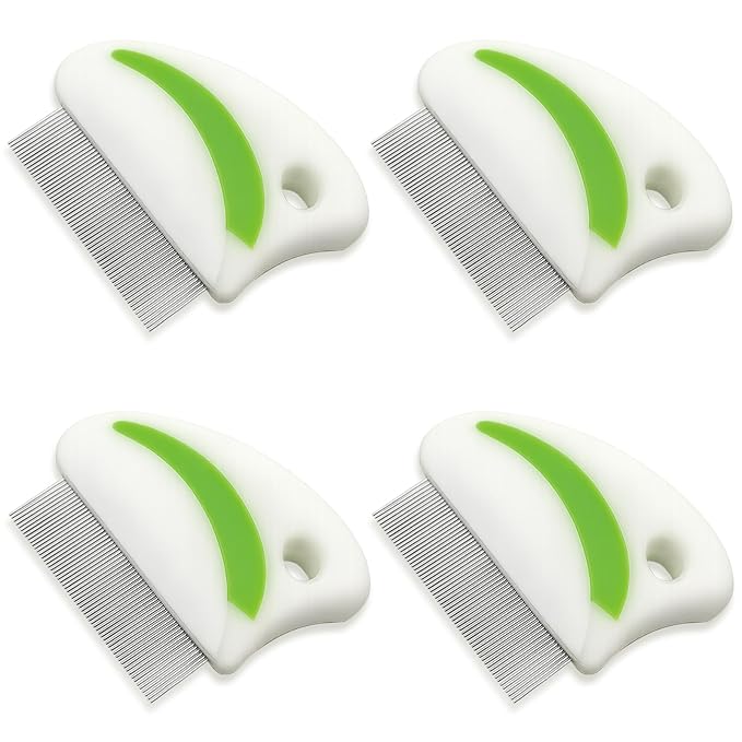 4-Piece Flea & Lice Grooming Comb Set for Dogs and Cats, Stainless Steel Rounded-Tooth Pet Combs with Ergonomic Handle