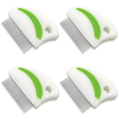 4-Piece Flea & Lice Grooming Comb Set for Dogs and Cats, Stainless Steel Rounded-Tooth Pet Combs with Ergonomic Handle