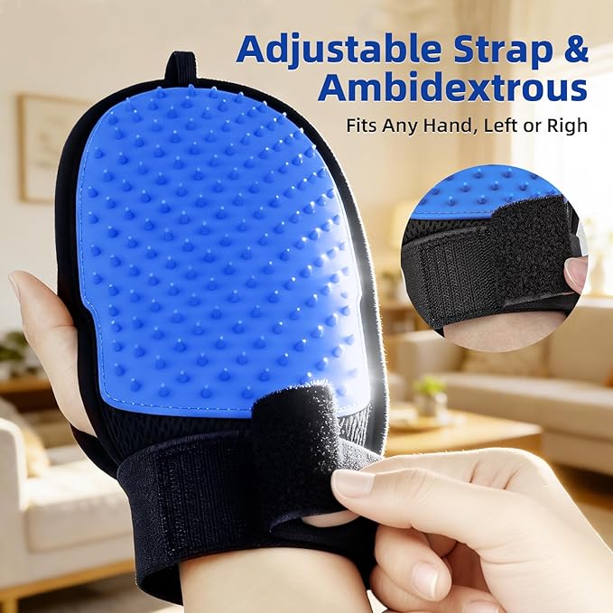 2 in 1 Pet Hair Removal Glove for Dog & Cat, Silicone Pet Grooming Gloves, Reusable Magic Pet Hair Brush, Electrostatic Pet Hair Remover Tool for Sofa, Carpets, Furniture, Car Seats, Clothing