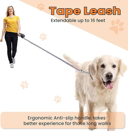 Retractable Dog Leash – Extendable up to 16 FT, Heavy Duty Nylon Tape, No-Tangle, One-Handed Brake & Lock, for Small to X-Large Dogs up to 44 lbs (Black)