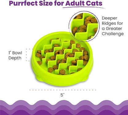 Catstages Kitty Slow Feeder Bowl for Cats & Small Dogs, Puzzle Dish for Fast Eaters, for Wet or Dry Food, Helps Slow Eating & Aid Digestion, Non-Slip, Made Without BPA, 3/4 Cup, 5-Inch, Green