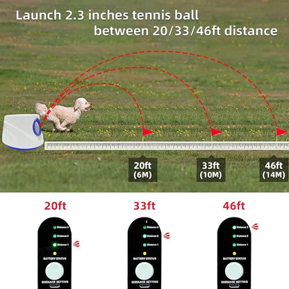 Automatic Dog Ball Launcher-Small Silent Dog Ball Thrower, 3 Adjustable Distances (20ft/33ft/46ft), Rechargable,Includes 3 Durable 2.3" Balls for Small/Medium Dogs (Yellow, Medium)