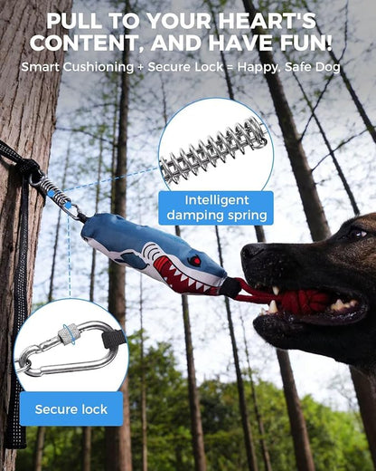 LISPOO Squeaky Tug-of-War Rope Toy for Small & Medium Dogs - Steel Handle & Stump Tether with Interactive Squeaker, Bite-Friendly Chewable Pull Game for Indoor/Outdoor Pet Training Playtime