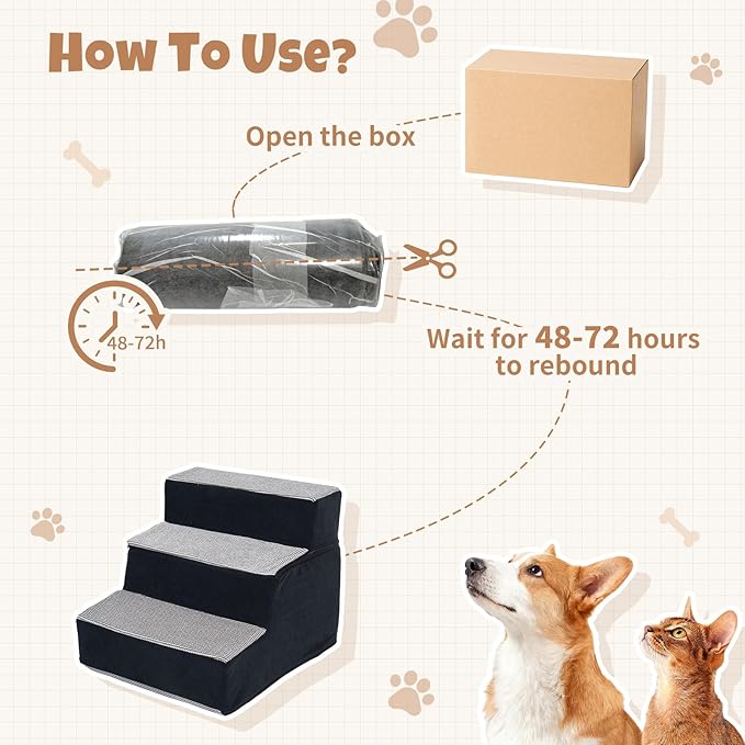 Dog Stairs for Small Dogs, 3 Step Dog Stair for High Bed and Couch, Non-Slip High Density Foam Sturdy Pet Steps with Removable Washable Cover for Older Cat