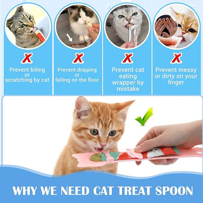 2pack Churu Spoon Dispenser, Cat Treat Feeder Squeeze,Multifunctional Durable Cats Treat Feeder Spoons, Cute & Comfortable Grip for Cat Wet Food, Pink