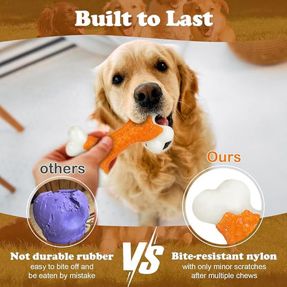 Dog Toys for Aggressive Chewers, Indestructible 8" Tough Nylon Bone, Teething & Boredom Relief Chew for Large Dogs, Peanut Butter Flavor, Easter Basket Stuffers for Dogs 20-80 lbs