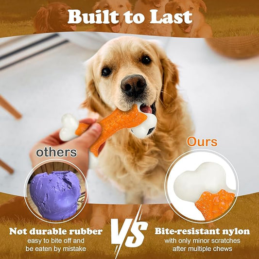 Dog Toys for Aggressive Chewers, Indestructible 8" Tough Nylon Bone, Teething & Boredom Relief Chew for Large Dogs, Peanut Butter Flavor, Easter Basket Stuffers for Dogs 20-80 lbs