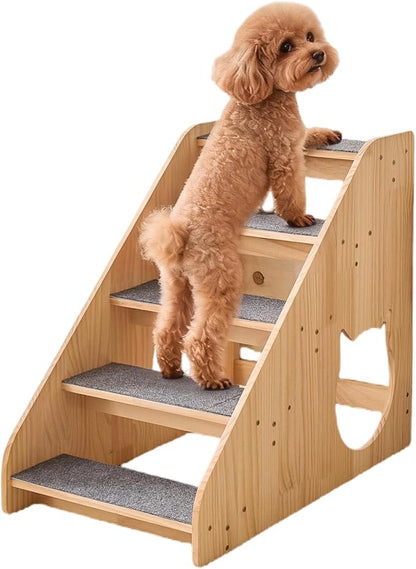Dog Stairs for Small Medium Large Dogs 22.44" H Load Capacity 150lbs Solid Wood Non-Slip Sturdy Pet Steps for Bed & Couch 5 Step 15.75 * 27.56 * 22.44"