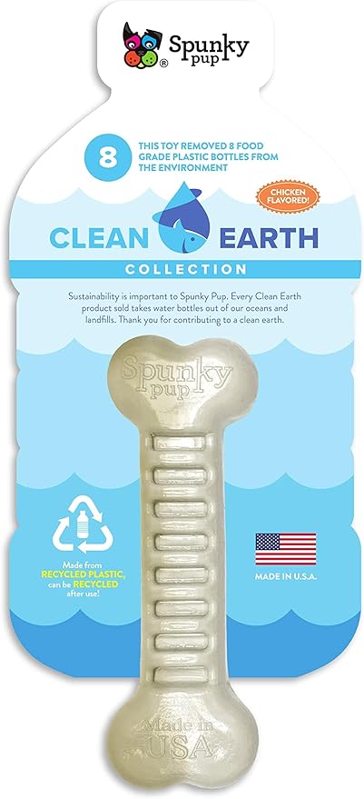 Spunky Pup Clean Earth Recycled Bone| Made in USA | Made from 100% Recycled Water Bottles, Gray