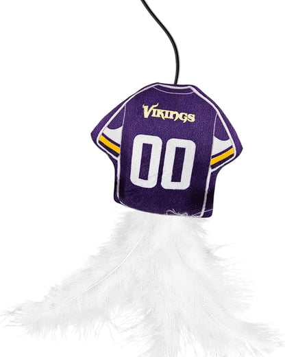 NFL Minnesota Vikings Team Jersey Wand with CAT NIP, Cat Toy Jersey Shaped Plush Teaser Toy for Cats & Kittens - Interactive Pet Toy for Play & Exercise