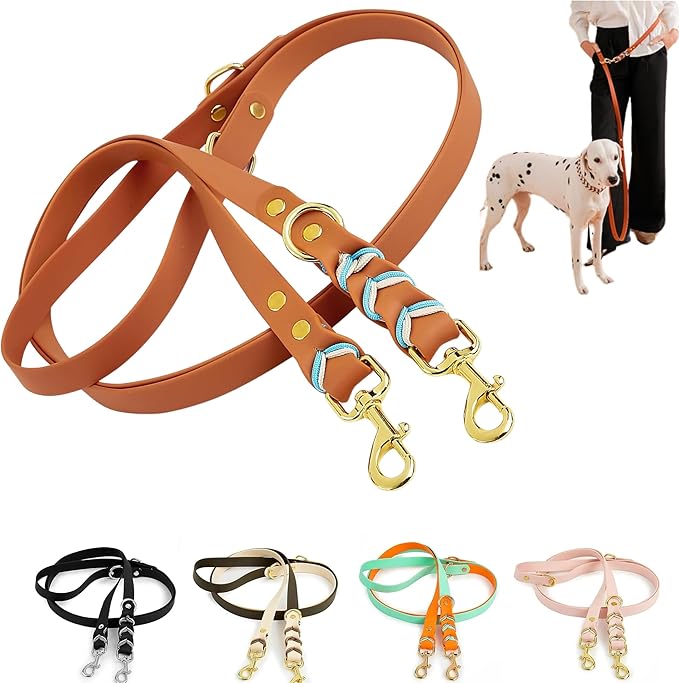Albcorp Braided Hands-Free Dog Leash – Small & Medium Sizes, 7.2 ft Long – PVC Coated, Adjustable for Cross-Body, Waist, or Handheld Use – Waterproof, Customizable & Durable. Brown, Medium