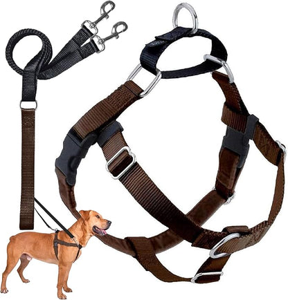 2 Hounds Design Freedom No Pull Dog Harness, Adjustable Harness and Leash Set, Easy Walking & Comfortable Control, Fits Small, Medium & Large Dogs, Solid Colors, Made in USA, 1" MD, Brown