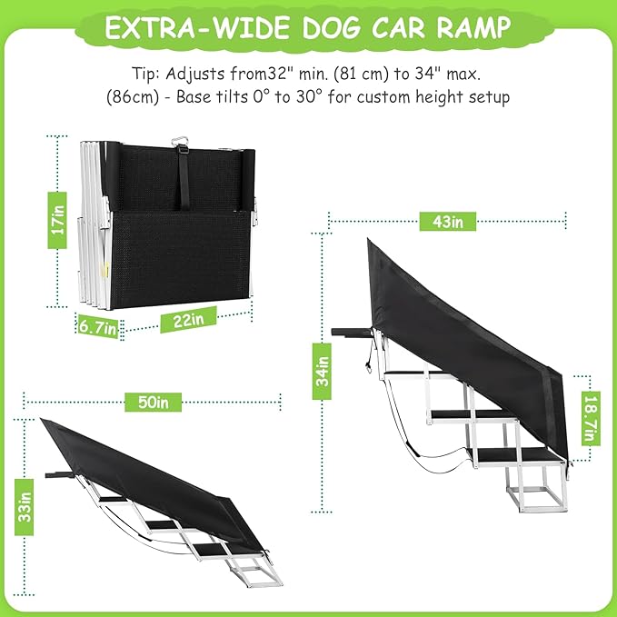 Dog Stairs with Guardrail for Large Dogs Extra Wide 20Inch Step, 34 Inch 4 Step Non Slip Surface, Supports up to 230 lbs Designed for Oversized SUVs, Off Road Vehicles, and Pickup Trucks