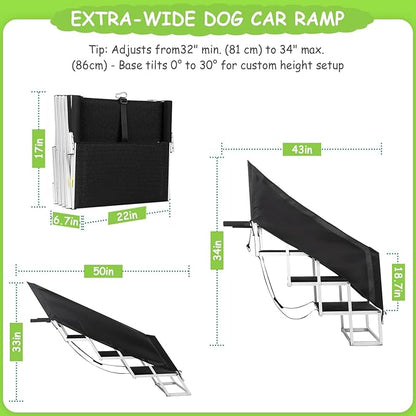 Dog Stairs with Guardrail for Large Dogs Extra Wide 20Inch Step, 34 Inch 4 Step Non Slip Surface, Supports up to 230 lbs Designed for Oversized SUVs, Off Road Vehicles, and Pickup Trucks