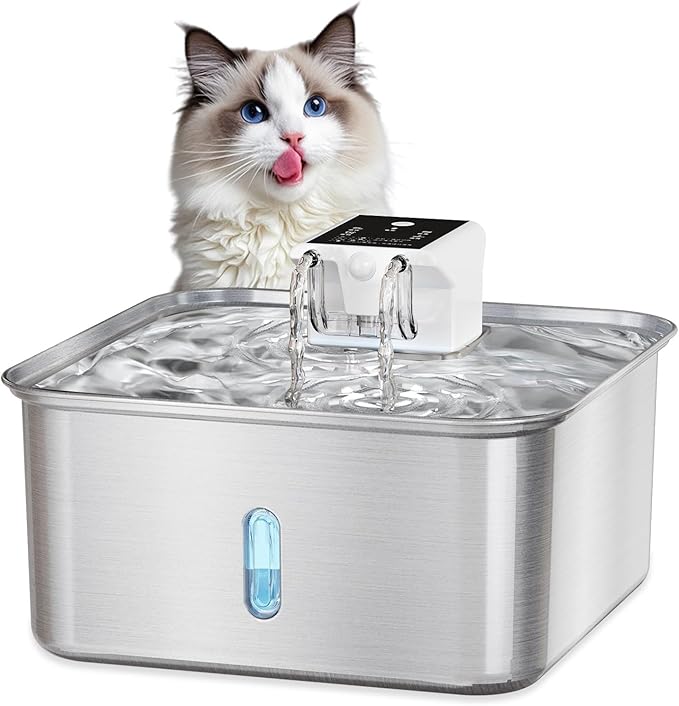 Wireless Dog Water Fountain - Dog Water Bowl Dispenser, 7L/236oz Large Capacity Stainless Steel Cat Fountain with Motion Sensor, Auto Water Dispenser for Multi-Pet Home (Square+5 Filters+5 Sponges)