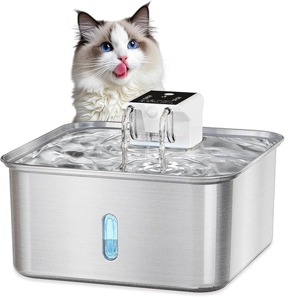 Wireless Dog Water Fountain - Dog Water Bowl Dispenser, 7L/236oz Large Capacity Stainless Steel Cat Fountain with Motion Sensor, Auto Water Dispenser for Multi-Pet Home (Square+5 Filters+5 Sponges)