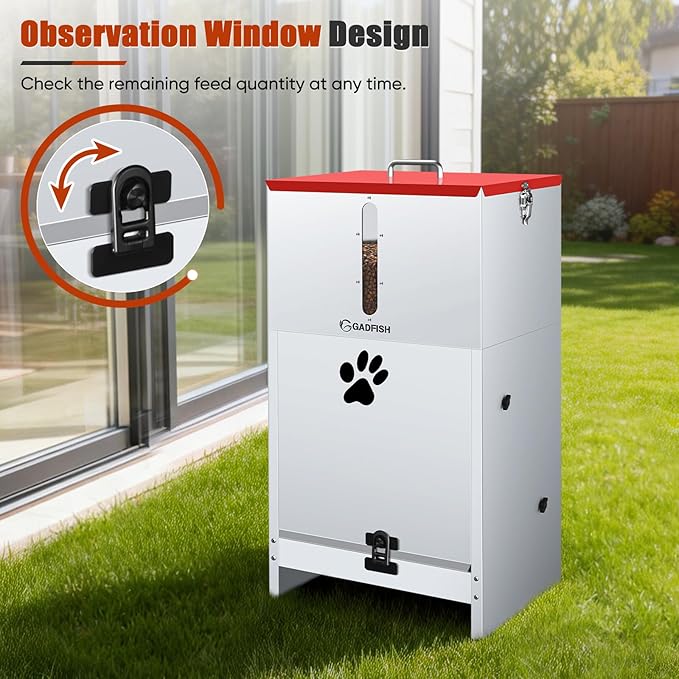 GADFISH 60 lbs Large Automatic Dog Feeder, Outdoor Heavy Duty Pet Feeder for Large Breed Dogs, with Viewing Window and Lockable Door