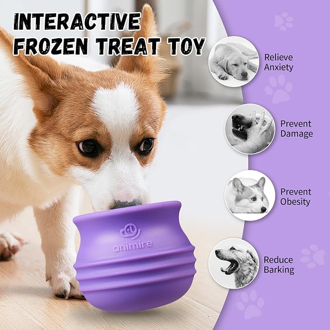 Treat Dispensing Dog Toy, Long-Lasting Interactive Puzzle Toys for Dogs, Stuffable Dog Enrichment Frozen Lick Treat Toy for Boredom, BPA Free Silicone Fetch Catch Chew Toy (Purple,M)