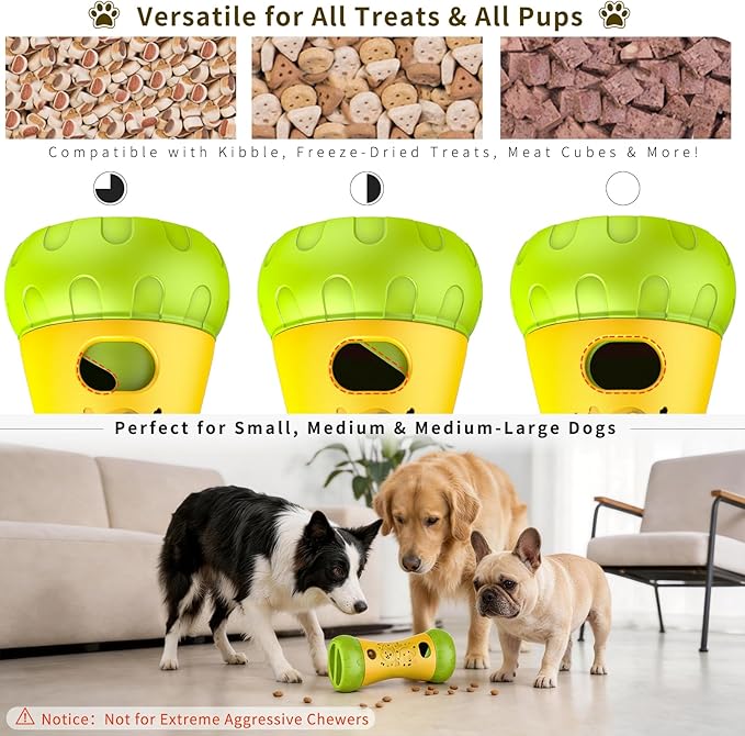 Interactive Dog Puzzle Toys, Treat Dispensing Dog Toy to Keep Them Busy, Boredom Relief, Stepless Adjustable Slow Feeder for Puppy Mental Enrichment, Ideal Gift for Small Medium Large Dogs, Yellow