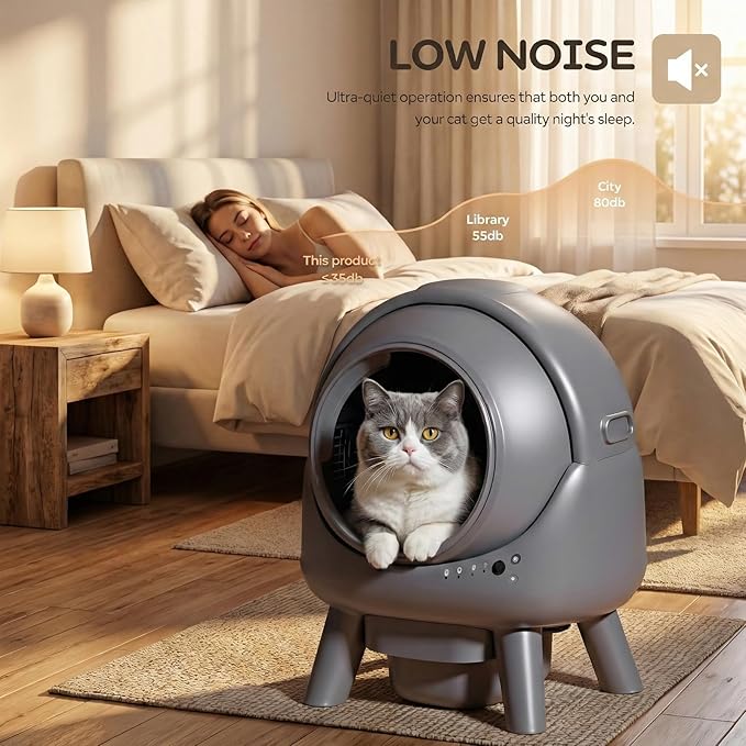 Automatic Litter Box, Self Cleaning Litter Box for Multiple Cats, Smart APP Control & Dual Safety Sensors, 15-Day Large Capacity Waste Bin, Odor Control, Includes Trash Bags,Gray