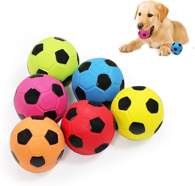 2'' Latex Squeaky Dog Soccer Ball Toys, Dog Football Ball for Puppy Small Medium Dogs, Vibrant Colors Soccer Chew Fetch Throw Balls 6 Pcs/Set