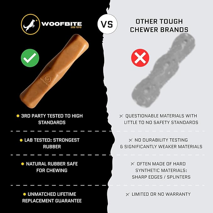 Virtually Indestructible Dog Stick Toy - Natural Series - Lifetime Replacement - Durable Chew Toy for Aggressive Chewers - Safe Non-Toxic Natural Rubber - Chew, Tug & Fetch - Med/Large, 8”x2”