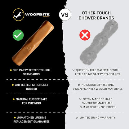 Virtually Indestructible Dog Stick Toy - Natural Series - Lifetime Replacement - Durable Chew Toy for Aggressive Chewers - Safe Non-Toxic Natural Rubber - Chew, Tug & Fetch - Med/Large, 8”x2”