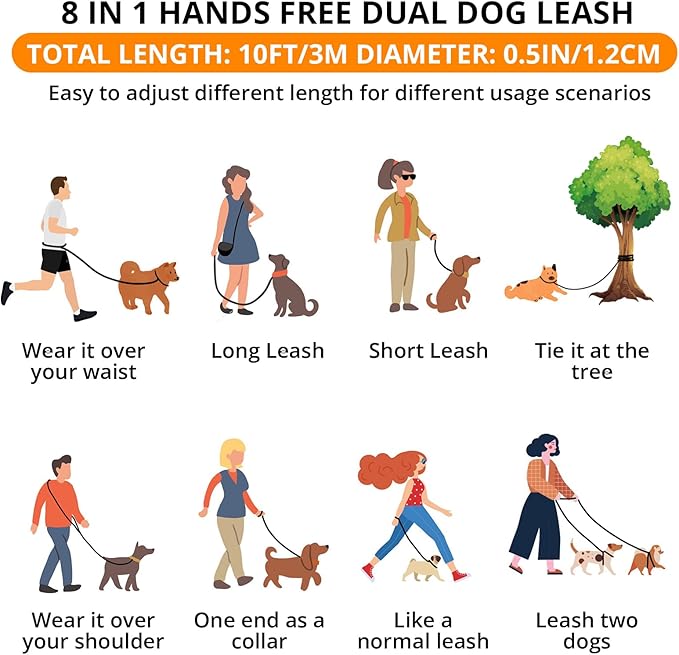 Heavy Duty Hands Free Dog Leash, 10FT Adjustable Handsfree Dog Training Leash with Shock Absorbing Bungee, No Pull Tangle Free Reflective Body Waist Leash for Dog Walking Running (Blue)