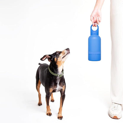 Ubbi Pup & Me Insulated Stainless Steel Dog Water Bottle with Attached Bowl, 32 oz Portable Leakproof Travel Bottle for Dogs and Owners, Blue