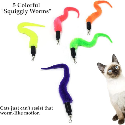 Pet Fit For Life - 10 Piece Kitten Toy Refill Pack - Replacement for Indoor Cat's Interactive Wand and Catch Wand - Features 5 Squiggly Worms and 5 Furry Mouse Feather Attachments