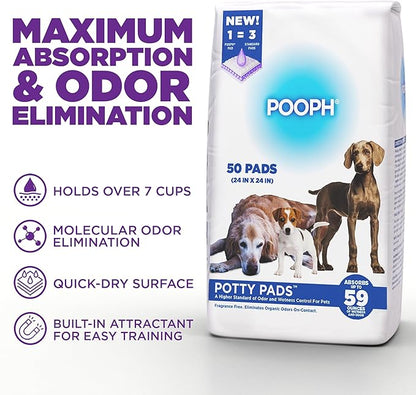 POOPH® Potty Pads™ – 50 Count – Superior Absorbency & Odor Control – Absorbs 59oz, Leak-Proof, Track-Proof, Spill-Proof – Quick-Dry, Disposable, 24x24 Inch – for Puppies, Seniors, Housebound Pets