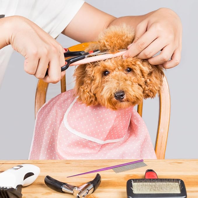 UPKOCH Pet Grooming Steel Comb for Dogs and Cats, Rat Tail Dematting Hair Removal Comb with Anti-tangle Design, Purple Metal Hairstyling Tool for Long-haired Pets