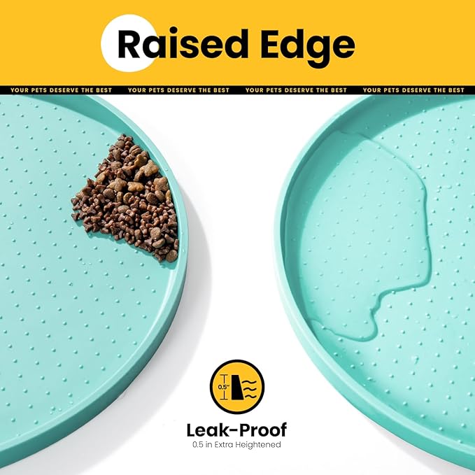 Dog Food Mat,Raised Edges Pet Food Mats for Spill Containment,BPA-Free Silicone Cat Dog Feeding Mat for Floor Waterproof,Rubber Pet Placemats for Food and Water Bowls 1/2 Inch