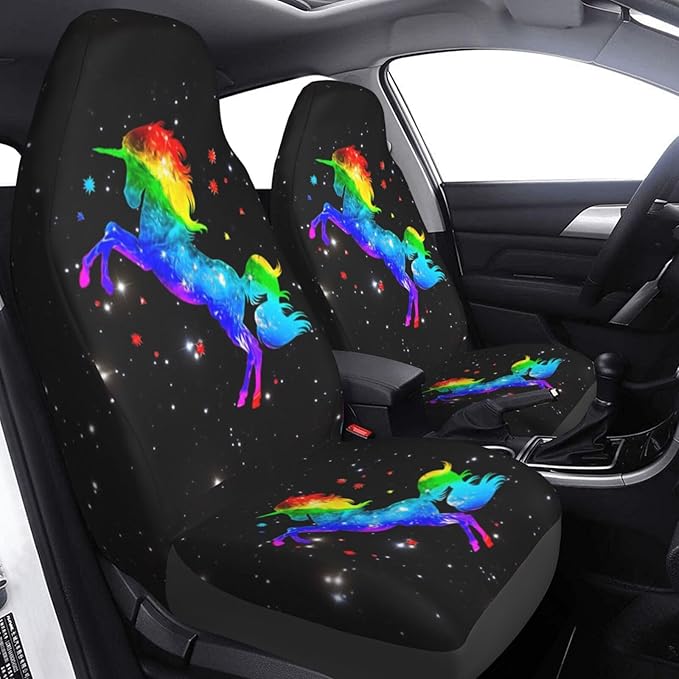 Foruidea Galaxy Rainbow Unicorn Car Seat Covers Universal 2 Pcs Auto Front Seat Cover Fit Most Cars,SUV,Sedan,Trucks