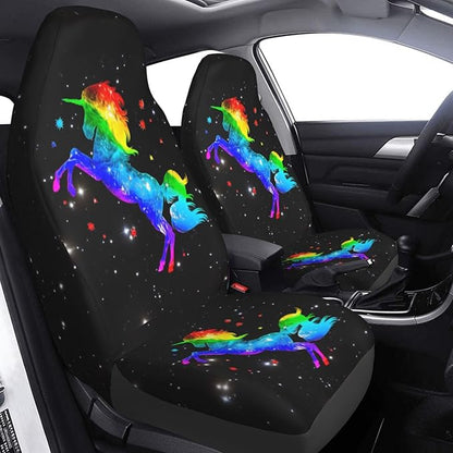 Foruidea Galaxy Rainbow Unicorn Car Seat Covers Universal 2 Pcs Auto Front Seat Cover Fit Most Cars,SUV,Sedan,Trucks