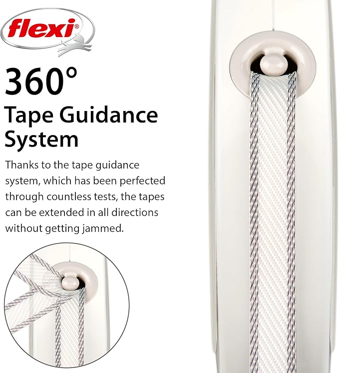 FLEXI® Style Retractable Dog Leash (Tape), Ergonomic, Durable and Tangle Free Pet Walking Leash for Dogs Up to 55 lbs, 16 ft, Medium, White/Grey