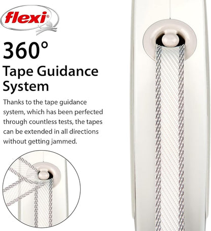 FLEXI® Style Retractable Dog Leash (Tape), Ergonomic, Durable and Tangle Free Pet Walking Leash for Dogs Up to 55 lbs, 16 ft, Medium, White/Grey