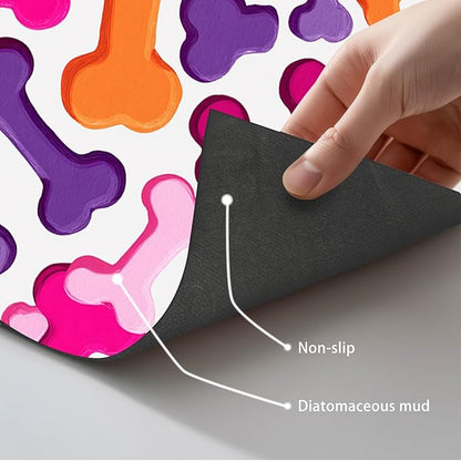 Colorful Dog Bone Pattern Pet Food Mat for Dog Food and Water Bowl Pet Feeding Bowl Mats for Pet Feeding Areas Funning Easy Clean Fast Dry Cat Water Bowl Mat 24" x 16"