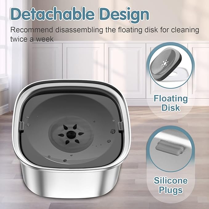 UPSKY 3L Dog Water Bowl 101oz Stainless Steel No Spill Large Capacity Dog Food Water Bowl Slow Water Feeder, Spill Proof Pet Water Dispenser Vehicle Carried Travel Water Bowls