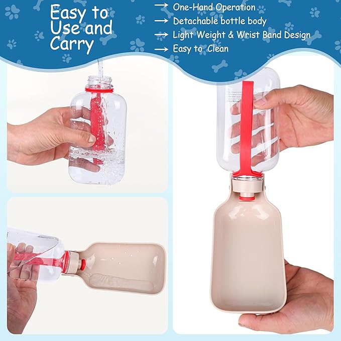Portable Dog Water Bottle-18 Oz Leak-Proof Red Water Bowl Dispenser for Walk Hiking or Travel